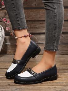 2026 Spring/Autumn Chunky Heel Retro Style Women's Casual Versatile Soft Sole Shoes - Dark Blue - View 1