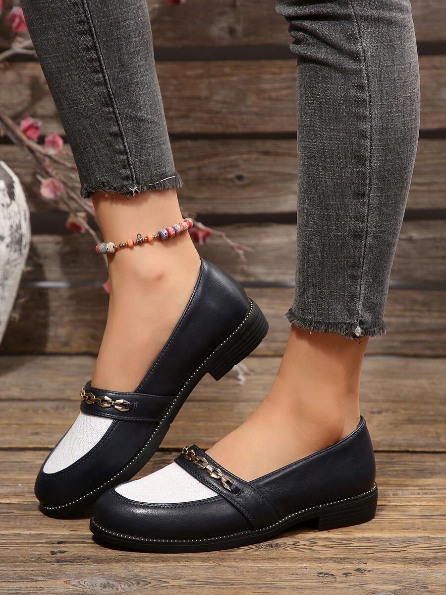 2026 Spring/Autumn Chunky Heel Retro Style Women's Casual Versatile Soft Sole Shoes - Dark Blue - View 1