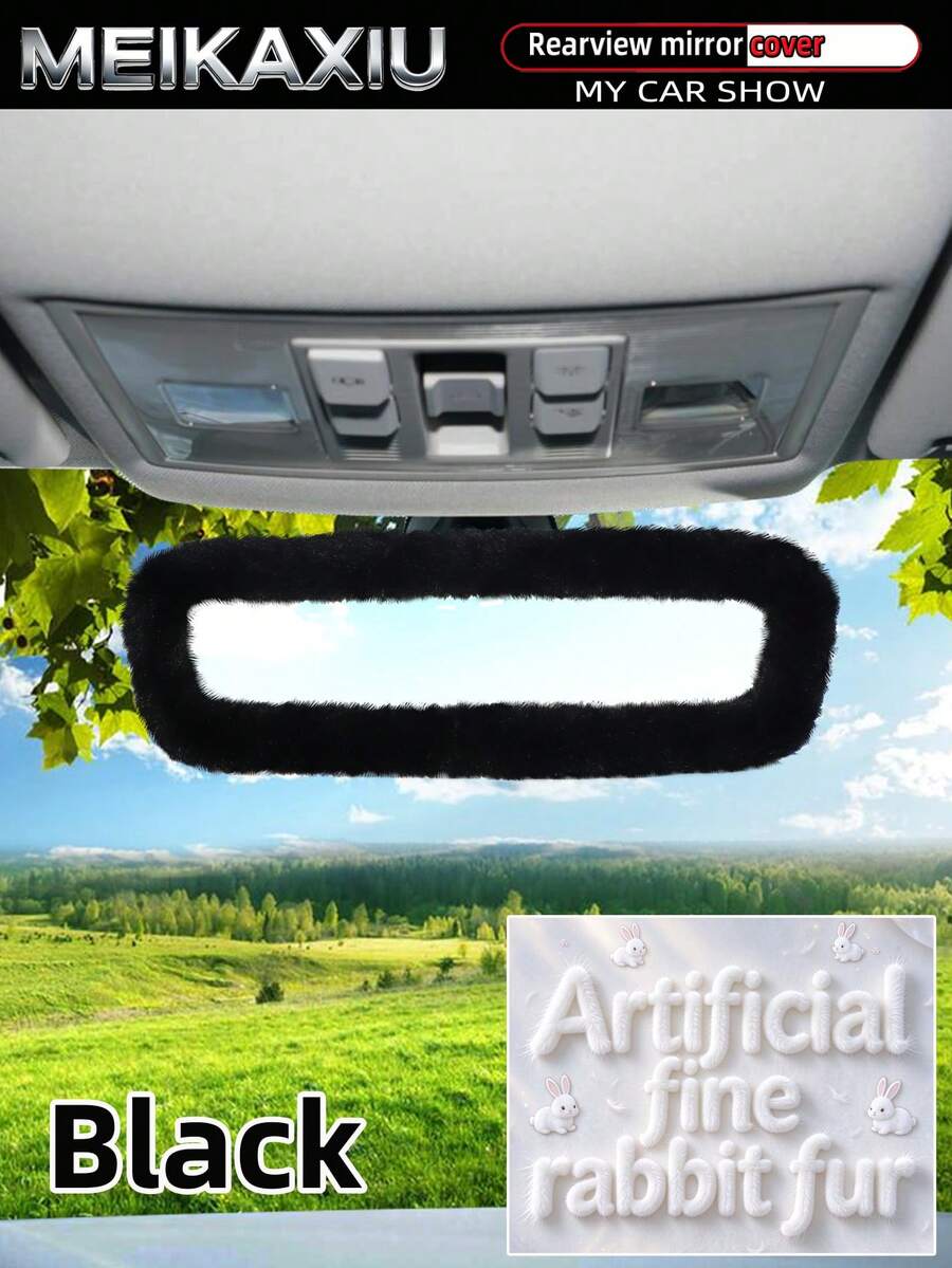 MEIKAXIU Artificial Rabbit Fur Plush Elastic Car Rearview Mirror Cover ...