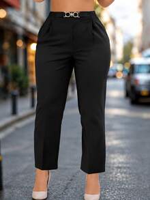 New Arrival Plus Size Women's Casual, Stretchy Pants Black Spring - Black - View 1