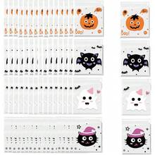 100pcs Halloween Transparent Candy Packaging Bags, Self-Adhesive Cellophane Bags With 4 Cute Cartoon Patterns, Suitable For Cookies, Candy, Gifts And Snack Packaging - Multicolor - View 1