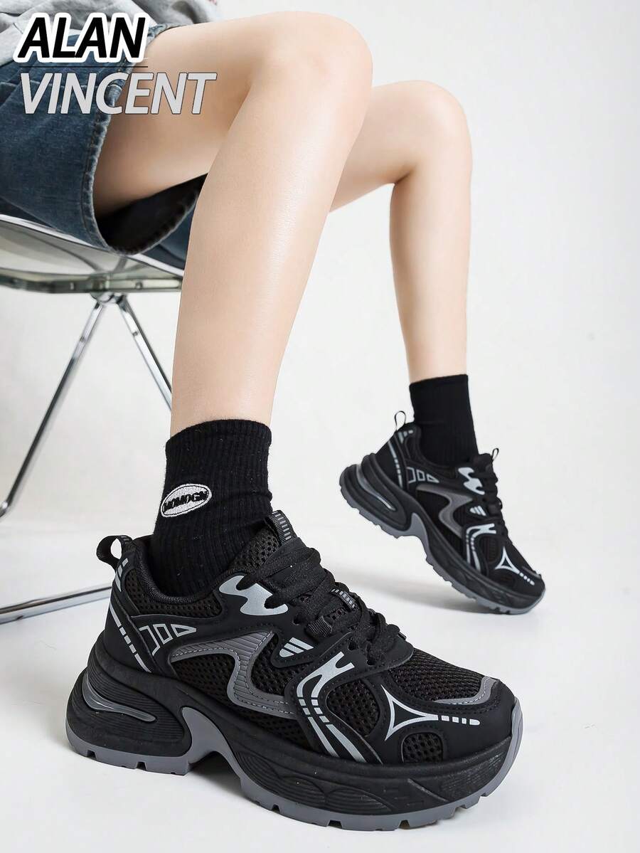 Alan Vincent[Urban Sports Shoes 系列]新款運動鞋，厚底增高設計，舒適時尚，適合跑步、休閒運動及各種場合，透氣網布女鞋