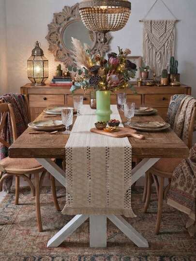 MeijiaMo 1pc Bohemian Nordic Ins Style Linen Embroidered Table Runner, Kitchen Dining Table Decor, Home Textile, Minimalist Natural, Suitable For Kitchen, Dining Room, Bedroom, Holiday Decoration