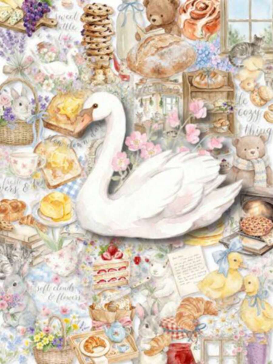 somoving 50pcs Watercolor Warm Morning PET Stickers, Transparent Warm Color Breakfast Floral Animal Stickers, Rabbit Bear Duck Cat Bread Jam Flower Window Decal Set, Suitable For Planner, Phone Case, Laptop, Scrapbook Aesthetic Decoration - Multicolor - View 1
