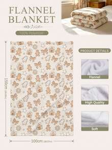 1pc Christmas Gingerbread House Snowflake Pattern Flannel Printed Throw Blanket - Soft And Comfortable, All-Season Use, Suitable For Sofa, Bed, Car, Office, Camping And Travel, Gift Blanket For Holiday Decoration - Multicolor - View 9