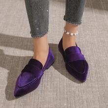 Women's Flat Loafers, Slip-On Shoes, Comfortable Soft Suede, Solid Color, Low-Cut, French Elegant Style, Minimalist Luxury, Suitable For All Seasons, Pointed Toe Design, Perfect For Office, Home Gatherings And Other Occasions, Autumn/Winter Essential, Sizes 36-43 [Runs Half Size Small] - Purple - View 3