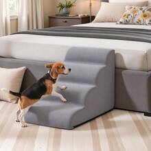 Feandrea Dog Stairs, Ramp, 5-Step Embossed Velvet - Grey - View 1