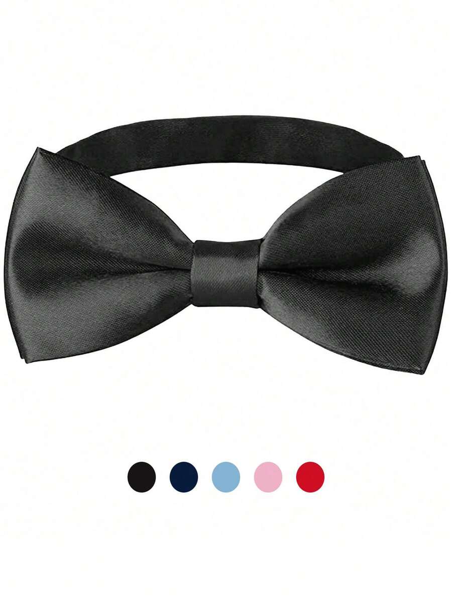 1pc Adjustable Children's Bow Tie Solid Color Pre-Tied Wedding Party Dress-Up Bow Tie - Perfect For Formal Events, Wedding Parties, Holiday Dress-Up - Black - View 1
