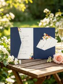 Tri-Fold Pocket Wedding Invitation Sleeves, Simple Invitation Envelopes For Engagement, Quinceañera, Baptism, Etc., DIY Invitations, 5*7 Inch Invitations, Pocket Invitations, Custom Invitations, Christmas Cards - Navy Blue - View 4