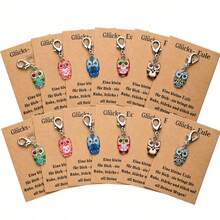 6/10/12pcs New Lucky Owl German Encouragement Blessing Card Printed Small Owl Keychain Pendant - Multicolor - View 2