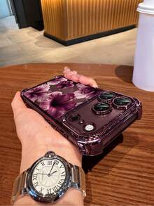 1件裝奢華熱帶花卉UV印花圖案，橘色電鍍四角氣囊防震加厚透明TPU保護殼，相容於Phone 18Pro/18Pro Max/17 Pro Max/17e/16e/16prmax/16pro/16/13promax/12promax11,15PROMAX,14PROMAX及其他機型，適合四季使用，送禮或自用皆宜 - 彩色 - 查看 6