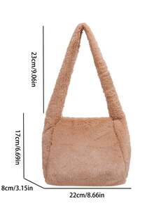 1 túi đeo nách lông xù màu trơn, túi đeo vai lông mềm mùa thu/đông, túi xách nhẹ cho nữ/học sinh, phù hợp đi làm hàng ngày, mua sắm, đi chơi ngắn ngày - Nhiều màu - Xem 3