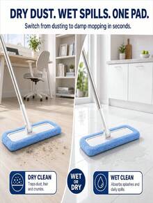 1/3pcs Light Blue Reusable Mop Cloth Replacement, Highly Absorbent Cleaning Cloth, Suitable For Dry And Wet Floor Cleaning, Stone, Hardwood, Composite Flooring And Tile, Fits 10 Inch X 4.5 Inch Mop Head - Multicolor - View 2