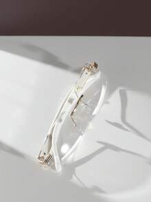 1 Pair Men's Metal Flat Top Double Bridge Geometric Rimless Glasses, High-End Luxury Business Style, Exquisite Elegant Versatile Personalized Elegant Casual Fashion Eyewear - Gold White Flat - View 4