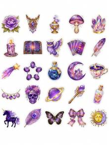 50Pcs Aesthetic Purple Galaxy Witch Decals, Glitter Celestial Crystal & Magic Potion Stickers For Scrapbook Layout, Planner Decor & DIY Stationery Craft - Multicolor - View 6