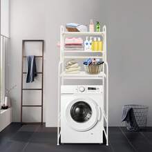 Adjustable Laundry Room Shelf, Expandable Over Toilet Washing Machine And Dryer Storage Rack, Laundry Room Storage And Organizer Standing Shelf - White - View 11