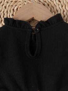 1 buah Gaun Bayi Perempuan Lucu Lengan Panjang Berkerut Bergaris Jacquard Kotak-kotak, Gaya Pesta Elegan, Musim Gugur/Dingin - Hitam - View 6