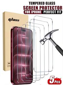 5PCS Full Coverage Tempered Glass Screen Protector, Anti-Collision, Anti-Scratch, Smooth Surface, Easy Installation, Crystal Clear, Smooth Touch, 9H Hardness, Compatible With Phone Cases, Compatible With IPhone Ultra/18 Pro Max/18 Pro/18/17e/17 Pro Max/17 Pro/17 Air/17/16 Pro Max/16 Pro/16 Plus/16/15 Pro Max/15/14/13/12/11 And Other Models. Suitable Compatible With Iphone Screen Protector. - Clear - View 7