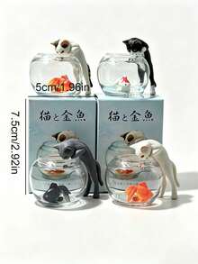 Cute Miniature Cat Catching Fish Figurine; Adorable Cat Catching Fish In Front Of An Aquarium - Perfect For Home/Car Dashboard Decoration. One Random Design. Suitable For Living Rooms, Bedrooms, Desks, Offices, And Other Home Decor. - As Shown In the Picture - View 14