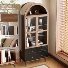 Dresser With Adjustable Shelves, Modern Retro Curved Glass Sideboard, Adjustable Shelves, Luxury Sideboard - Walnut Wood Color - View 5