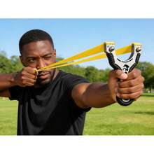 Heavy Duty Stainless Steel Target Slingshot With Rubber Band And Integrated Storage Bag, Random Color And Size Pouch, Portable Adult Outdoor Entertainment Slingshot - A - View 7