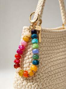 1pc Colorful Swirl Acrylic Beaded Bag Charm Keychain, Gold Hardware Key Ring, Handbag Pendant Accessory For Women,Cute Gift, Bead Colors Random - Multicolor - View 1