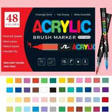 13-60 Colors Acrylic Paint Markers, Soft Brush Tip, Water-Based Acrylic Paint Pens, Smooth Writing, Suitable For Stone, Wood, Glass, Canvas, DIY Crafts - Multicolor - View 11