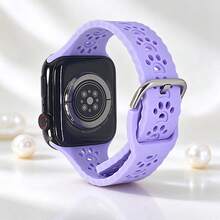 Original Breathable Hollow Silicone Watch Band Compatible With Apple Ultra 2 49MM Sports Rubber Strap Compatible With Apple Smartwatch Series 10 9 8 7 6 SE 4 3 2 45MM 44MM 42MM 41MM 46MM - Lilac - View 5