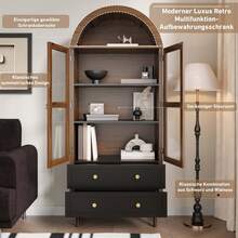Dresser With Adjustable Shelves, Modern Retro Curved Glass Sideboard, Adjustable Shelves, Luxury Sideboard - Walnut Wood Color - View 4