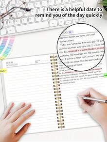 1pc Floral Spiral Notebook/Daily Planner, 108 Lined Pages, 5 Color Tabs, Date & Weather Record, 100GSM Paper For Journaling, Study & Work, Office Desk Accessories, Christmas Gifts, Bible Study Materials - Rectangle - View 5