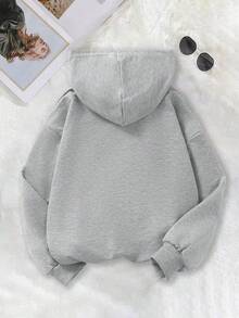 2pcs/Set Teen Girls Sweatshirt & Wide Leg Pants Set, Cute Sweet Cat Pattern, Casual Style, New Autumn/Winter Girls Outfit - Grey - View 5