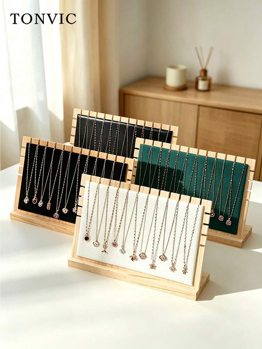 TONVIC 1PC Creative Solid Wood Necklace Display Stand, Fashion Jewelry Display Rack, Sweater Chain Pendant Holder, Jewelry Display Prop - Horizontal 30cm*20cm - View 1
