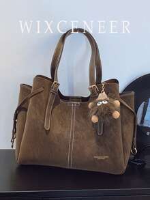 Fashionable Caramel Large Capacity Tote Bag With Adjustable Metal Buckle Double Handles Crossbody Bag Shoulder Bag Suitable For Office Shopping Daily - Brown - View 1