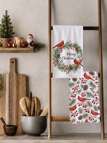 2 buah Handuk Dapur Motif Ranting Pinus Musim Dingin, Kerucut Pinus & Burung Kardinal Merah, Handuk Teh Mikrofiber Lembut 40*60cm, Cocok Untuk Dapur Rumah, Restoran, Berkemah di Luar Ruangan, Membersihkan Meja, Kain Lap Piring, Aksesori Handuk Tangan, Perlengkapan Dapur Tema Natal, Hadiah Liburan - MultiWarna - View 6