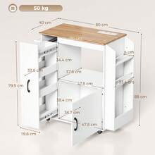 HOMCOM Carrito de Cocina con Ruedas y Estación de Carga, Carro de Cocina Rodante con Armario, Organizador Extraíble, Especiero y Barra de Toallas para Comedor o Salón, 80x40x88 cm, Blanco - Blanco - Ver 7