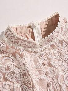 ALIAO Four Seasons Apricot Paisley Embroidered Lace Dress With Lantern Sleeves, Plus Size, Suitable For Commuting, Wedding, Daily Wear Elegant - Apricot - View 8