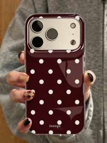 1pc Minimalist White Polka Dot Pattern Large Lens Protection Phone Case, Compatible With IPhone 18 Pro Max 18 Pro 17 Pro Max 17 Pro 16 Pro 16 Pro Max 15 Pro Max 15 Pro 14 Pro Max 14 Pro 13 Pro Max Plus 11 12, High-Quality Burgundy Glossy Protective Shell, Neutral Gift - Burgundy - View 1