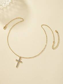 1pc Elegant Fashion Zinc Alloy Geometric Cross Pendant Necklace Suitable For Women's Daily Wear - Gold - View 4