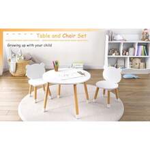 Juego de Mesa y Silla de Madera para Niños, Mesa para Niños, Mesa y Sillas para Niños, Mesa para Niños con Sillas, Mesa con Sillas para Niños, Mesa de Juego para Niños con 2 Sillas, Mesa Redonda de Madera de 3 Piezas para Niños Pequeños, Niñas y Niños, Color Blanco, Mueble Infantil para Juegos y Manualidades - Blanco - Ver 4