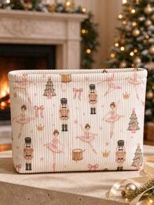2D Christmas Nutcracker Pattern Corduroy Makeup Bag | Cosmetic Storage Bag | Travel Organizer | Travel Essential | Toiletry Bag | Pool Storage Bag | Halloween Gift | Christmas Gift | Suitable For Moms, Teachers, Friends And Nurses | Autumn Essential | Home Essential | Easy To Clean Design | Portable Makeup Box | College Essential, Holiday Essential, Christmas Gift, New Year Gift - Multicolor - View 3