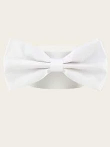1PC Men's Solid Color Double Layer Polyester Bowknot, Wedding Groom Groomsman Host Server Bowknot - White - View 6