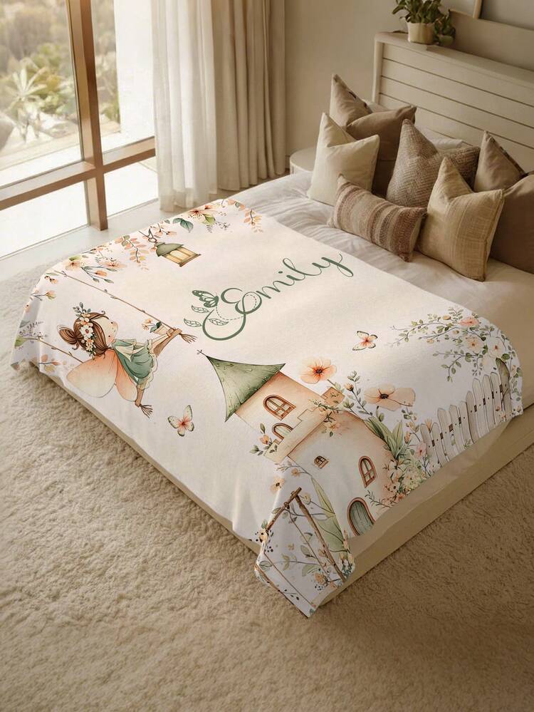 1pc Customized Name Bed Blanket, Personalized Bedding Blanket, Personalized Fleece Blanket, Cute Blanket, Comfortable Blanket, Home Gift, Birthday Gift, Christmas Gift, Personalized Gift, Gift For Son/Daughter, Gift For Friends - Style 1 - View 2