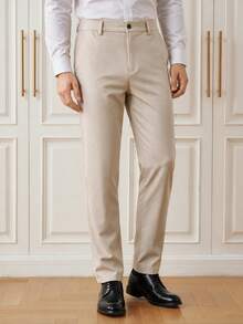 Officeau Pantalones de traje slim fit color caqui para hombre, para negocios formales/oficina - Caqui - Ver 1