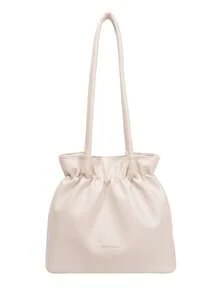 Men's Black Wrinkled PU Tote Bag, Large Capacity, Minimalist Commuter Shoulder Bag, Soft Texture, Drawstring Design, Versatile Handbag For Daily Travel - Multicolor - View 3