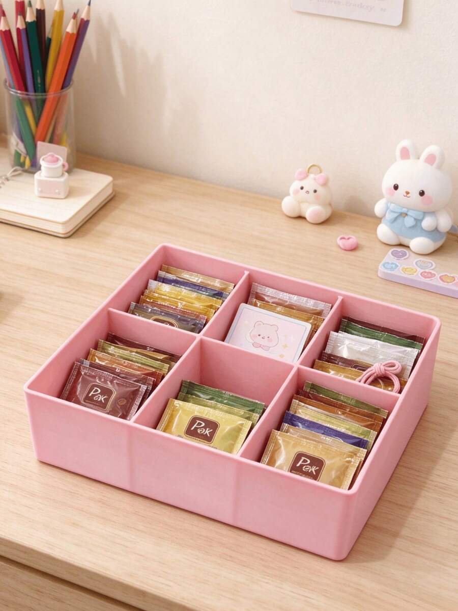 1 pieza Caja para bolsas de té de 6 compartimentos, contenedor de almacenamiento dividido multifuncional para cápsulas de café y bolsas de té, organizador de exhibición de escritorio para la sala de estar, opción de regalo exquisita, caja de almacenamiento para encimera del hogar