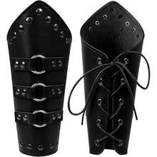 1 Pair Medieval Leather Bracers, Unisex Vintage PU Leather, Viking Warrior Armor Rivet Buckle Design, Halloween LARP Cosplay Props - Multicolor - View 15