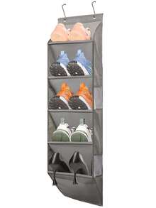1pc Hanging Shoe Rack, Multi-Layer Space-Saving Non-Woven Fabric Hanging Shoe Organizer With Metal Hooks, Black/Grey Closet Door Shoe Rack, Suitable For Bedroom, Entryway, Dorm, Apartment, Home Storage - Multicolor - View 12
