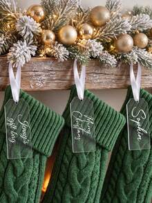 Personalized Christmas Stocking Tag, Custom Mirrored Stocking Tag, Acrylic Name Tag, Christmas Gift Label, Holiday Decor - Multicolor - View 2