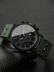 Men's Gift Watch PU Strap Classic Three-Eye Digital Calendar Dial Sports Outdoor Casual Quartz Wristwatch, Gift For Boyfriend (3pcs/Set) Watch Box Not Included - Multicolor - View 7