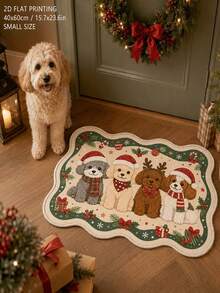 Christmas Puppy Animal Pattern Shaped Rug, Velvet Bathroom Non-Slip Mat, Cartoon Dog Snowflake Gift Holiday Decor, Suitable For Indoor And Outdoor Decoration, Kitchen, Bathroom, Bedroom, Living Room, Entrance Home Decor, Christmas Decoration Rug, Outdoor Garden Decoration Rug - A - View 9
